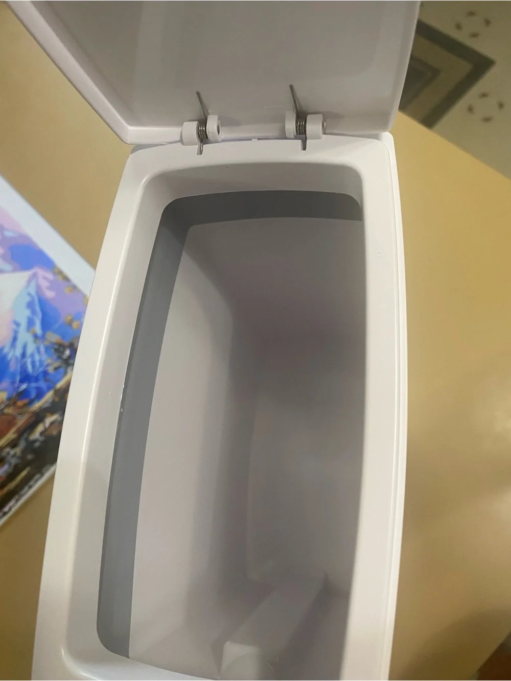 White Plastic Bathroom Trash & Toilet Brush.  Slim design.